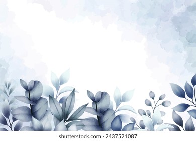 blue leaves background with watercolor 