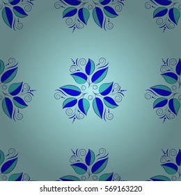 Blue leaves branches pattern on blue background. vector illustration texture. Radial gradient shape.