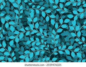 Blue leaves fabric design pattern