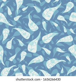 blue leaves floating on calm water seamless vector pattern