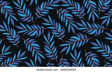 Blue leaves floral pattern background 