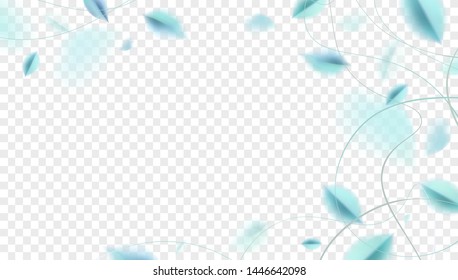 Blue leaves and flower petals vector background. 3D romantic illustration design