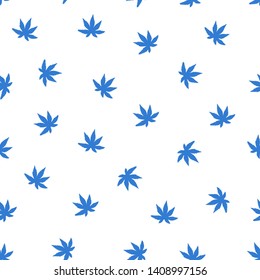 Blue leaves of hemp pattern on white background for fabric, textiles, flyers, posters, flyers, banners. Vector illustration