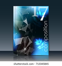 Blue leaves icon. Bright autumn text frame style. A4 brochure cover design. Title sheet model. Vector front page art. Modern ad banner font. Light leaf fall theme event card. Patch space flyer texture