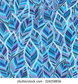 blue leaves on a blue background vector seamless abstract hand-drawn pattern