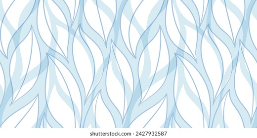 Blue Leaves Pattern. Watercolor leaves seamless vector background, wavy jungle print