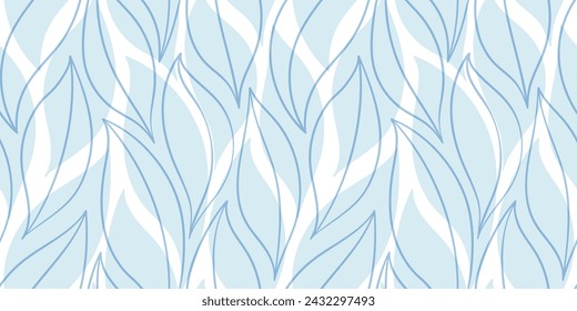 Blue Leaves Pattern. Watercolor leaves seamless vector background, wavy jungle print