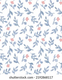 Blue leaves with pink flower Pattern on White Background.Wedding invitation elements, thank you card, save the date cards. Wedding set.