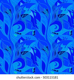 blue leaves seamless pattern