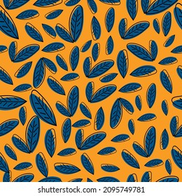 Blue Leaves Seamless pattern,  Doodle with blue leaves pattern