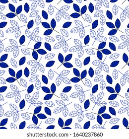 Blue leaves seamless pattern. Floral texture. Vector illustration.