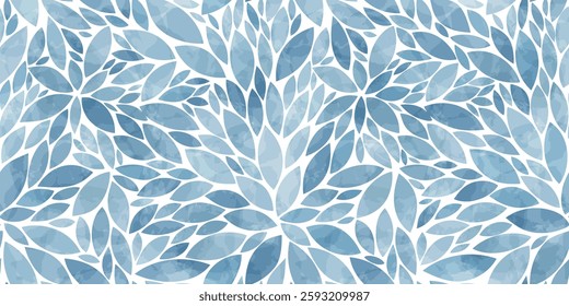 Blue leaves seamless vector pattern. Watercolor leaf background, textured jungle print.