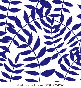 Blue leaves silhouette on the white background. vector illustration.