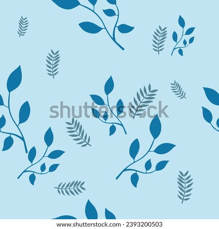 blue leaves and small leaves on asky blue background pattern