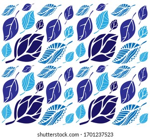 Blue leaves texture pattern. background with blue leaves. Abstract seamless background. Seamless pattern can be used for wallpaper, pattern fills, web page background, surface textures.