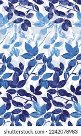 Patrón de textura de hojas azules. Fondo floral acuático. Se pueden utilizar patrones sin soldadura para papel de pared, rellenos de patrones, fondos de páginas web, texturas superficiales