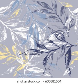 Blue leaves texture pattern.Watercolor floral background.Seamless pattern can be used for wallpaper,pattern fills,web page background,surface textures