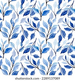 Blue leaves watercolor seamless pattern for background, fabric, textile, fashion, wallpaper, wedding, banner, sticker, decoration etc.
