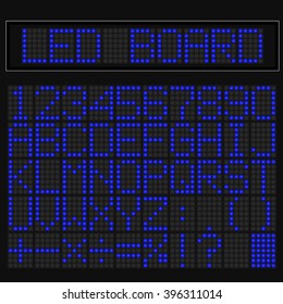 Blue LED digital font display on black background