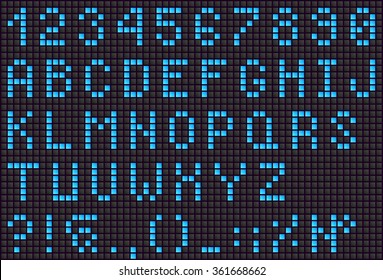 Blue LED digital letters for text, display font. Vector Illustration