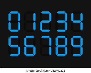 Blue led digits. Vector illustration.