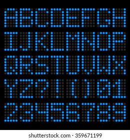 Blue LED Letters And Numbers. Electronic Scoreboard. Vector Alphabet