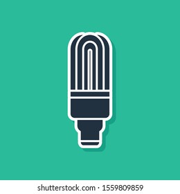 Blue LED light bulb icon isolated on green background. Economical LED illuminated lightbulb. Save energy lamp.  Vector Illustration
