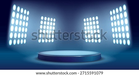 Blue LED spotlight podium for product display.