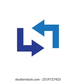 Logotipo azul de la flecha izquierda y derecha, logotipo Abstractas del negocio del símbolo