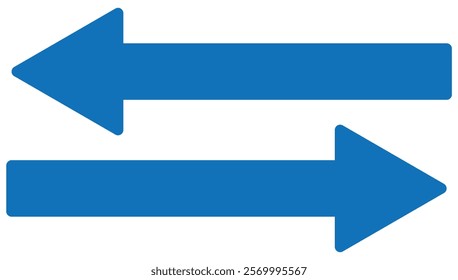 Blue Left and right arrow, pointer, cursor in opposite direction. Intersection, navigation, Blue  Double arrow icon set. Two way arrow. two side arrows icon vector. Design Eps 10.