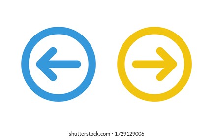 blue left and yellow right arrows, round thin line vector signs