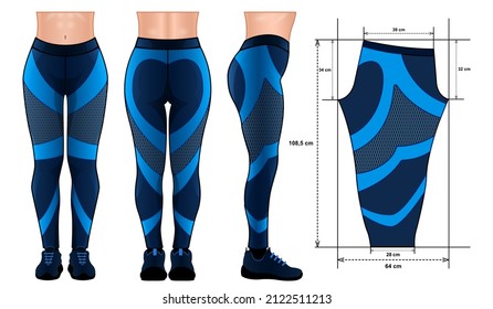 Blue Leggings pants mockup pattern realistic isolated white background