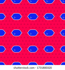 Icono de limón azul aislado sin fisuras sobre fondo rojo.  Ilustración vectorial