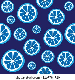 Blue lemon seamless vector pattern. 