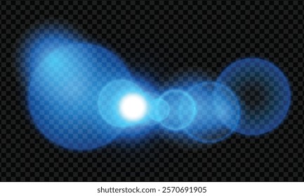  Blue lens flare light effect on transparent background. sparkle stars bright glowing.vector illustration
