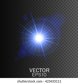 Blue Lens Flare. Vector Glowing Light Effect