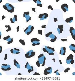 Blue leopard animal print seamless pattern