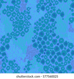 Blue leopard animal print seamless pattern. Artistic work leo ornament spots and stripes.