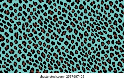 Blue leopard fur, animal skin texture background. Leopard skin pattern, animal fur seamless design. Leopard skin pattern, wild animal leather seamless design. Vector illustration.