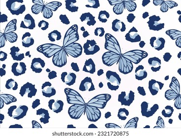 blue leopard hand drawn design vector 