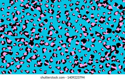 Blue leopard print design. Animal skin pattern. Vector illustration.