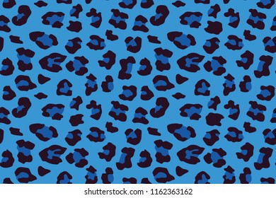 Blue Leopard Seamless Pattern. Animal Print. Vector Background