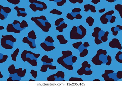 Blue leopard seamless pattern. Animal print. Vector background