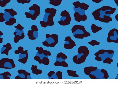 Blue leopard seamless pattern. Animal print. Vector background