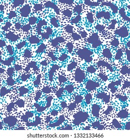 Blue leopard skin seamless pattern texture repeat. Abstract animal fur wallpaper. Wild african cats repeat illustration. Concept trendy fabric design