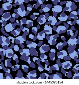 Blue Leopard skin seamless pattern design, vector illustration on black background.