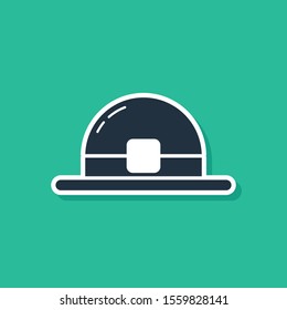 Blue Leprechaun hat icon isolated on green background. Happy Saint Patricks day.  Vector Illustration