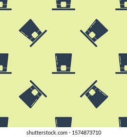 Blue Leprechaun hat icon isolated seamless pattern on yellow background. Happy Saint Patricks day.  Vector Illustration