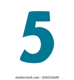 Blue letter  5 five number cutout isolated on white funny lettering hand drawn  5 five