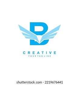 
blue letter B logo template design with wings. Vector B creative logo with wings. modern logotype symbol. wing logo. freedom symbol vector. flying icon